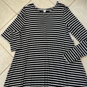 NWT Old Navy Long Sleeve Black/White Stripe Swing Dress XL Tall